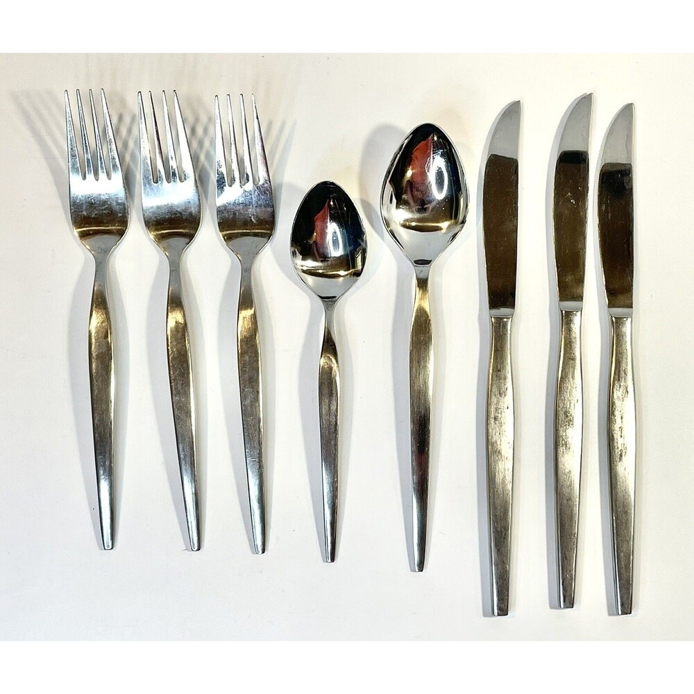 EKCO Eterna Prince Stainless 8pc MCM Stainless Japan Satin Handle Flatware